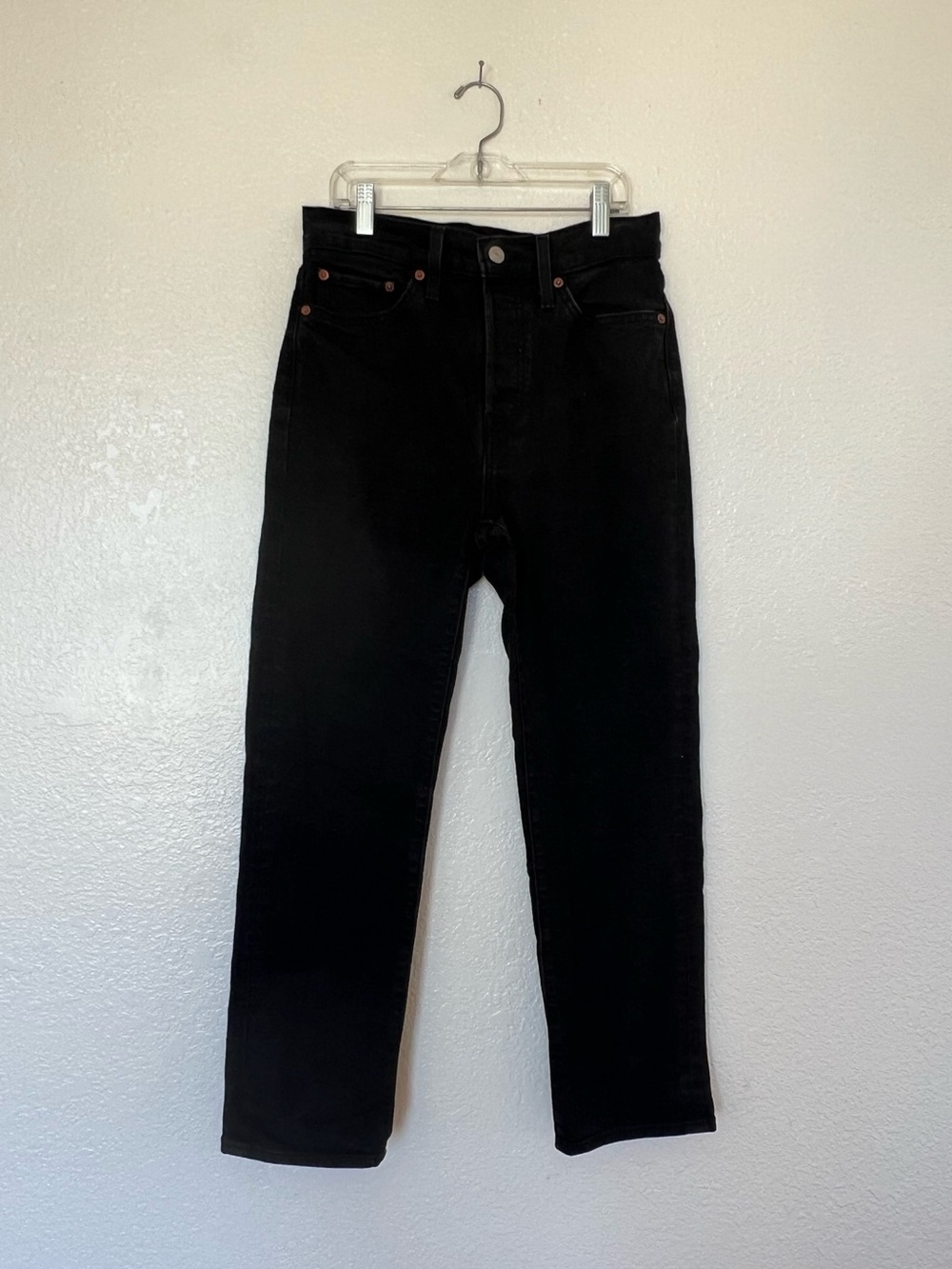 Levi's Wedgie Straight Black Jeans High-Waist Denim Pants High Rise Button Fly - Picture 6 of 10